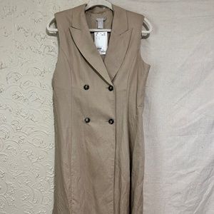 H&M Women’s Linen Khaki Sleeveless Collared Kneelength Dress Size M